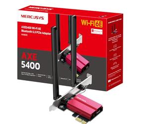 Mercusys MA86XE - Tarjeta WiFi PCIe, AXE5400, 2402 Mbps, WiFi 6E, para PC | Tarjeta de Red PCIe. WiFi 6E con Bluetooth. Disipador Térmico. Instalación Interna. Compatible con Windows.