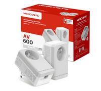 Mercusys MP300P Kit - Adaptadores Powerline AV600, Kit PLC 600 Mbps con Toma de Corriente integrada y Enchufe pasante, Cable Ethernet Incluido