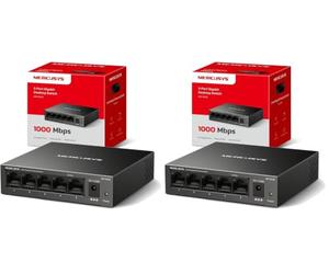 Mercusys MS105GS-Switch Ethernet Gigabit de 5 Puertos RJ45, Carcasa Metálica Resistente, Plug & Play, Sin Configuración, Bajo Consumo, Silencioso, Hub Ethernet, Ideal para Hogar, Oficina y Smart TV
