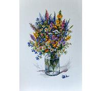 Merejka Der Distel-Blumenstrauß - Kit de punto de cruz, algodón, 29 x 30 cm