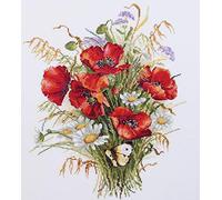 Merejka Mohn und Hafer - Kit de punto de cruz, algodón, multicolor, 27 x 33 cm