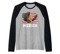 Merica Cat Riding Eagle American Flag 4th of July Patriotic Camiseta Manga Raglan
