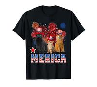 Merica Cats American Flag Firework Patriotic 4th of July Cat Camiseta