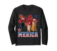 Merica Cats American Flag Firework Patriotic 4th of July Cat Manga Larga