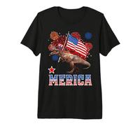 Merica Dinosaur T Rex Patriotic American Flag 4th of July Camiseta Premium