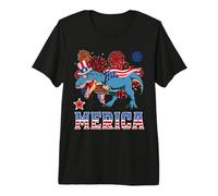 Merica Dinosaur T Rex Patriotic American Flag 4th of July Camiseta Premium