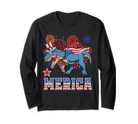 Merica Dinosaur T Rex Patriotic American Flag 4th of July Manga Larga