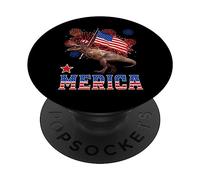 Merica Dinosaur T Rex Patriotic American Flag 4th of July PopSockets PopGrip Adhesivo