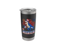 Merica Dinosaur T rex Patriotic American Flag 4th Of July Vaso térmico de acero inoxidable de doble pared