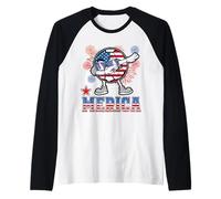 Merica Football Dabbing 4th of July Patriotic American Camiseta Manga Raglan