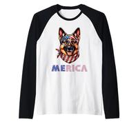 Merica Pastor Alemán Bandera Americana Patriótica 4 de Julio Camiseta Manga Raglan