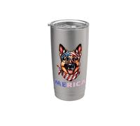 Merica Pastor Alemán Bandera Americana Patriótica 4 de Julio Vaso térmico de acero inoxidable de doble pared