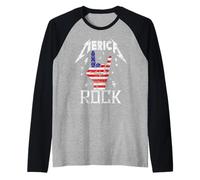 Merica Rock Sign 4th of July Vintage American Flag Retro USA Camiseta Manga Raglan