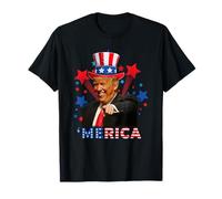 MERICA TRUMP 4 de julio Trump bandera estadounidense fuegos artificiales Camiseta