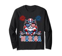 Merica USA American Flag Patriotic Happy 4th of July Cat Manga Larga