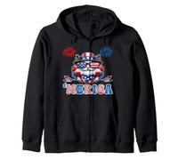 Merica USA American Flag Patriotic Happy 4th of July Cat Sudadera con Capucha