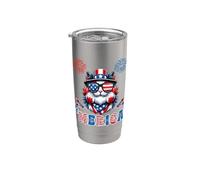 Merica Usa American Flag Patriotic Happy 4th Of July Cat Vaso térmico de acero inoxidable de doble pared