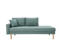 Meridiana escandinava de tela verde gris y madera clara maciza, 190 cm, Bertilla