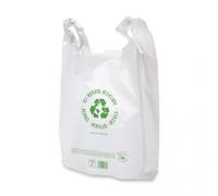 meridy Bolsas de Plástico Tipo Camiseta Resistentes, Reutilizables y Recicladas Tamaño 70% Recicladas Cumple Normativa Aptas Uso Alimentario 100 uds. (Blanco, 30 x 40 cm)