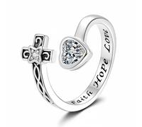MERIGLARE Anillo Ajustable Diseño Sentimental Corazón Zircon Cierre Flexible Adecuado para Mujeres Jóvenes Adolescentes Ropa Cotidiana Ocasión Especial, Platino Blanco