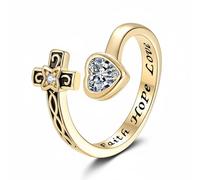MERIGLARE Anillo Ajustable Diseño Sentimental Corazón Zircon Cierre Flexible Adecuado para Mujeres Jóvenes Adolescentes Ropa Cotidiana Ocasión Especial, Dorado