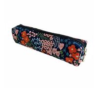 MERIGLARE Estuche Bordado Estuche Neceser Funda Organizador Hecho a Mano con Florales Amplio Espacio para Útiles y Regla de 20cm Mezcla de Algodón Duradera, Marino+Flor Rosa
