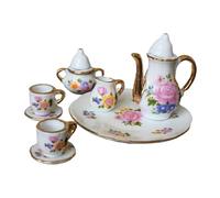 MERIGLARE Juego de tazas de té de para casa de muñecas en miniatura, tetera, plato y jarra de cerámica con diseño floral, escala 1/6