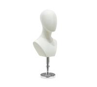 MERIGLARE Soporte de Exhibición Maniquí Cabeza Busto Expositor Presentador Base Mannequin con Torso Textil y Estructura Metálica , Blanco , Lino Grueso C + Base De Plástico Plateado