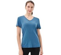 Merino Protect Camiseta de Lana Merino 100% para Mujer Cuello V Manga Corta Capas Base Resistencia a Olores Tops para Senderismo al Aire Libre