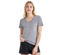 Merino Protect Camiseta de Lana Merino 100% para Mujer Cuello V Manga Corta Capas Base Resistencia a Olores Tops para Senderismo al Aire Libre