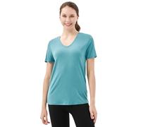 Merino Protect Camiseta de Lana Merino 100% para Mujer Cuello V Manga Corta Capas Base Resistencia a Olores Tops para Senderismo al Aire Libre