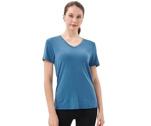 Merino Protect Camiseta de Lana Merino 100% para Mujer Cuello V Manga Corta Capas Base Resistencia a Olores Tops para Senderismo al Aire Libre