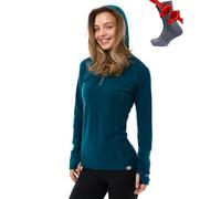 Merino.tech 100% Hoodie Mujer Lana Merino - Sudadera Mujer Capucha - Camisetas Térmicas Lana Merino et Calcetines (Large, 190 Deep Teal)