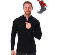 Capa Base de Lana Merino para Hombre - Suéter de Lana con Media Cremallera para Hombre - Suéter de Lana Merino con Cremallera de un Cuarto Ligero (Large, 165 Black)