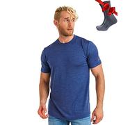 Merino.tech Camiseta Lana Merino Hombre - Camiseta Interior Hombre 100% de Lana Merino con Calcetines (Medium, Chicago Blues)