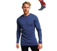 Merino.tech Camiseta Lana Merino Hombre - Deportiva Ropa Térmica 100% Lana Merino Ligero, Medio, Pesado con Calcetines (XX-Large, 250 Windsor Blue)