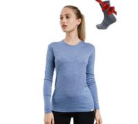 Merino.tech Camiseta Lana Merino Mujer - 100% Merino Camiseta Interior Termica Mujer Ligero con Calcetines (Medium, 165 Deep Blue)