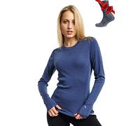 Merino.tech Camiseta Lana Merino Mujer - 100% Merino Camiseta Interior Termica Mujer Medio con Calcetines (Medium, Windsor Blue 250)