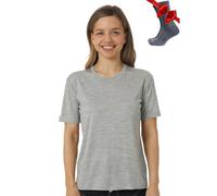 Merino.tech Camiseta Lana Merino Mujer - 100% Orgánica Merino Lana Camiseta Interior Mujer con Calcetines (Small, Heather Grey Crewneck)