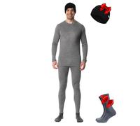 Merino.tech Conjunto Lana Merino Hombre - Camisa y Pantalon Termica Lana Merino con Calcetines + Gorro (X-Large, Heather Grey)