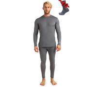 Merino.tech Conjunto Lana Merino Hombre - Camisa y Pantalon Termica Lana Merino con Calcetines Ligeros (Medium, 165 Lite Grey)