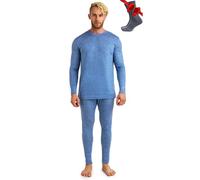 Merino.tech Conjunto Lana Merino Hombre - Camisa y Pantalon Termica Lana Merino con Calcetines Ligeros (Medium, 165 Lite Deep Blue)