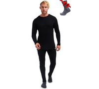 Merino.tech Conjunto Lana Merino Hombre - Camisa y Pantalon Termica Lana Merino con Calcetines Medios (Medium, 250 Black)