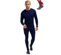 Merino.tech Conjunto Lana Merino Hombre - Camisa y Pantalon Termica Lana Merino con Calcetines Medios (Medium, 250 Navy)