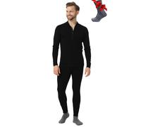 Merino.tech Conjunto Lana Merino Hombre - Camisa y Pantalon Termica Lana Merino con Calcetines Medios (X-Large, 250 Black Zip-up Set)