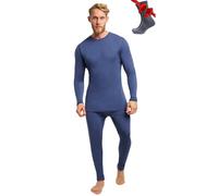 Merino.tech Conjunto Lana Merino Hombre - Camisa y Pantalon Termica Lana Merino con Calcetines Medios (X-Large, 250 Windsor Blue)