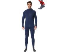 Merino.tech Conjunto Lana Merino Hombre - Camisa y Pantalon Termica Lana Merino con Calcetines Medios (Large, 250 Windsor Blue Zip-up Set)