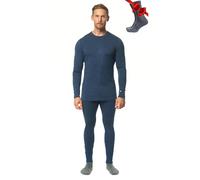 Merino.tech Conjunto Lana Merino Hombre - Camisa y Pantalon Termica Lana Merino con Calcetines Pesados (Small, 320 Azul Marino)