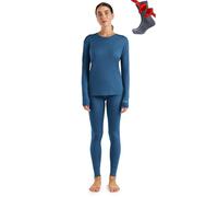 Merino.tech Conjunto Lana Merino Mujer - 100% Termica Lana Merino Camisa y Pantalon Ligero con Calcetines (X-Large, 165 Lite Denim Blue)