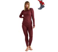 Merino.tech Conjunto Lana Merino Mujer - 100% Termica Lana Merino Camisa y Pantalon Ligero con Calcetines (Large, Lite 165 Burgundy)